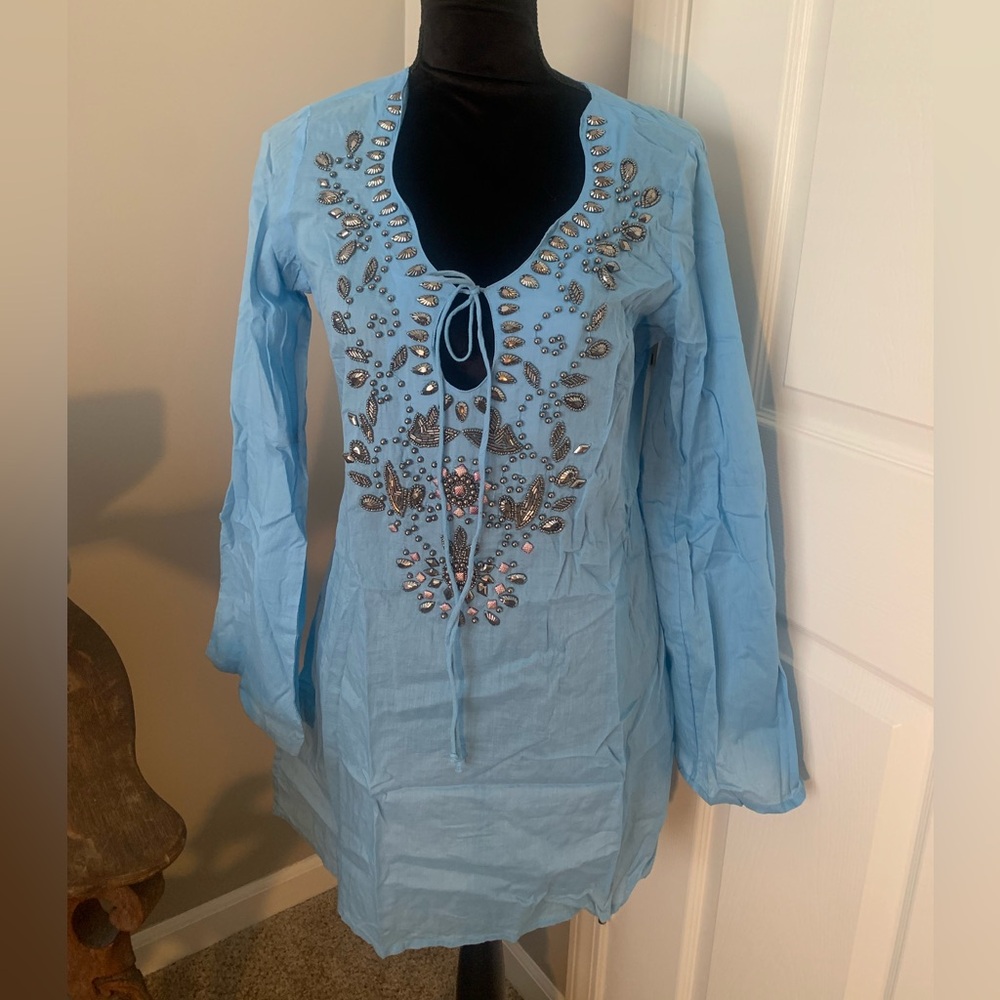 Blue Embellished Beach Coverup